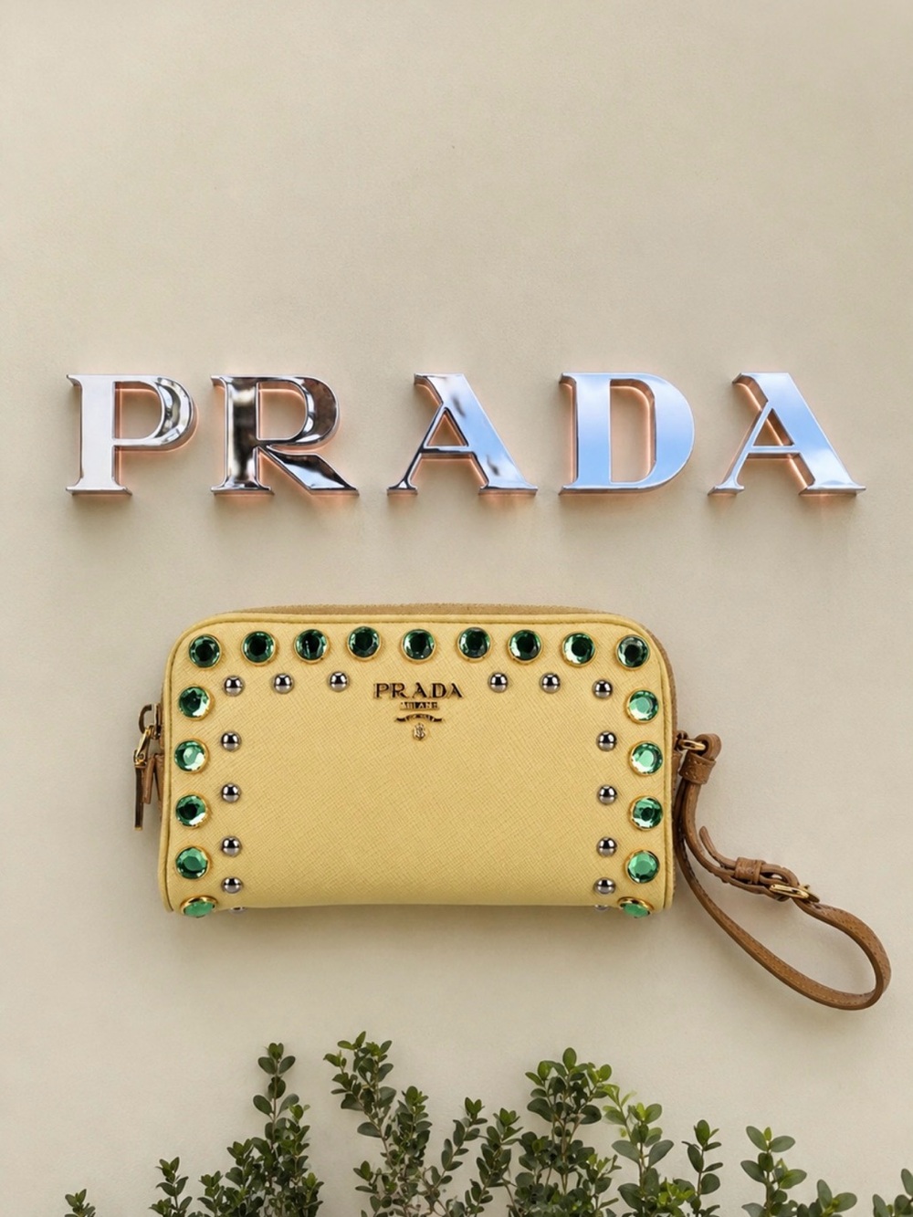 🚩 STEAL! Authentic Prada Saffiano Borchi Clutch - Dustbag Included